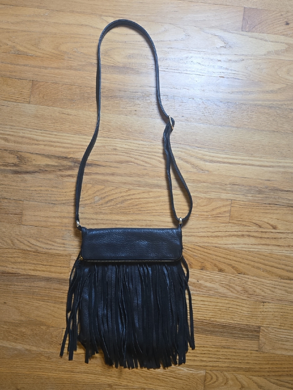 B-Low The Belt Kenzie black leather fringe foldover crossbody bag